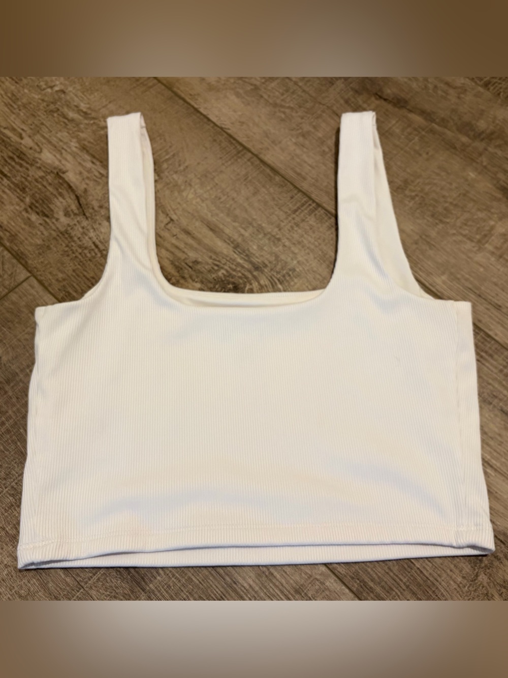 Express White Ribbed Square-Neck Crop Top - Picture 2 of 5